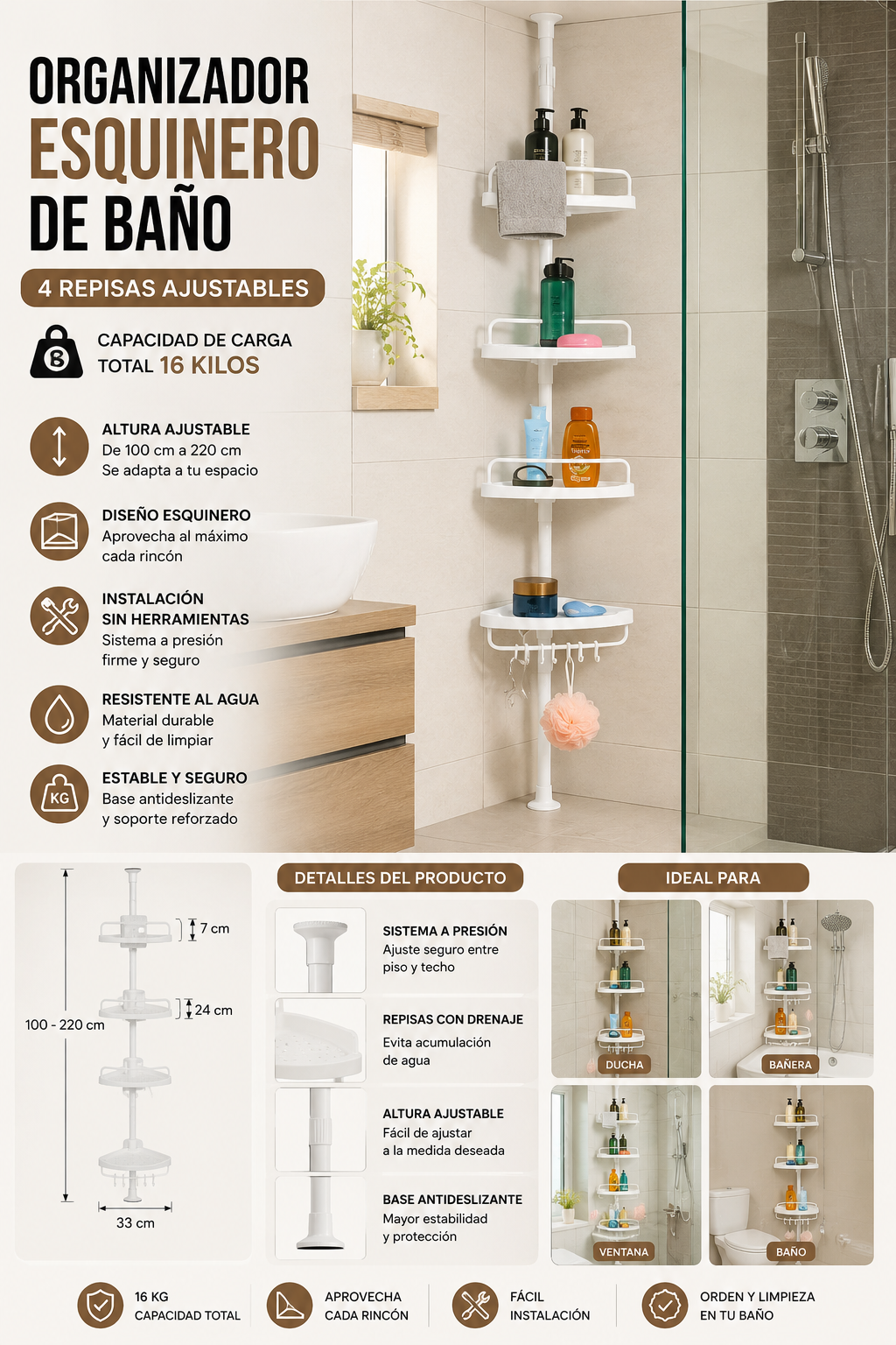ORGANIZADOR ESQUINERO DE BAÑO