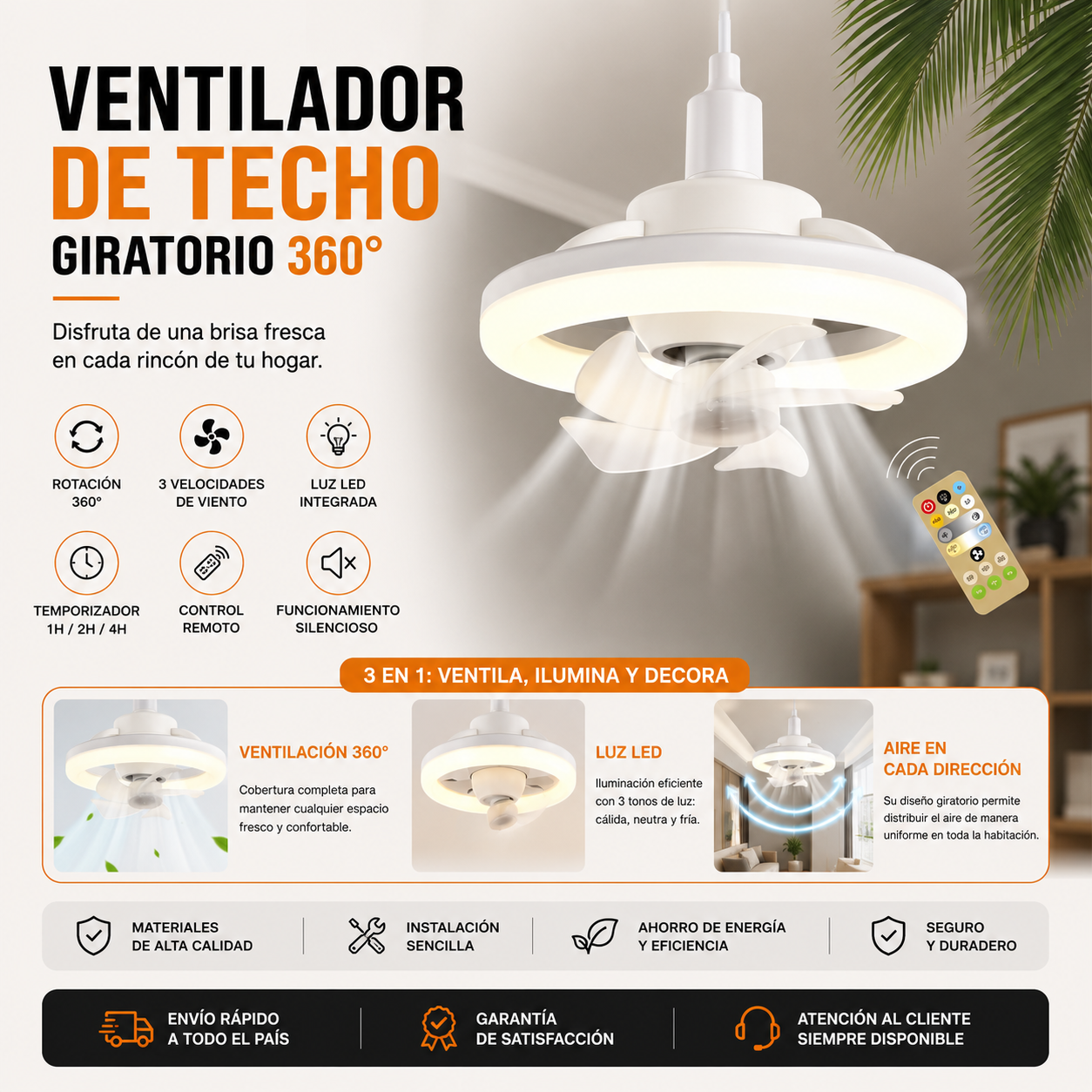 Ventilador De Techo Giratorio 360 Con Co