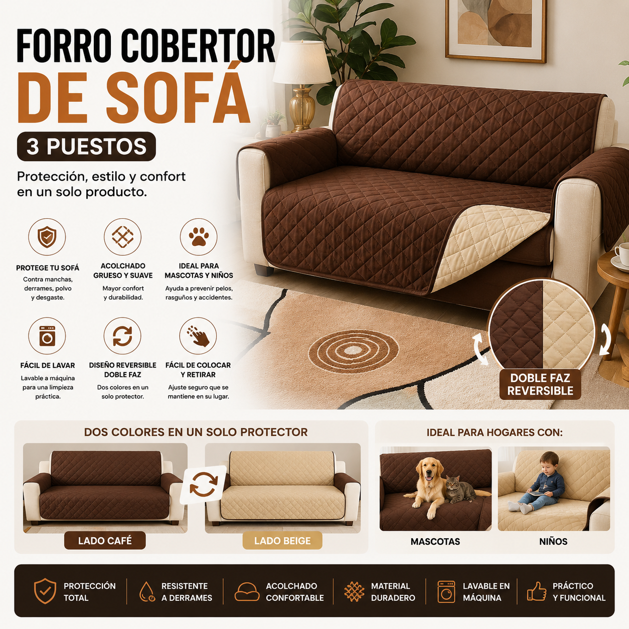 Forro Cobertor De Sofas 3 puestos