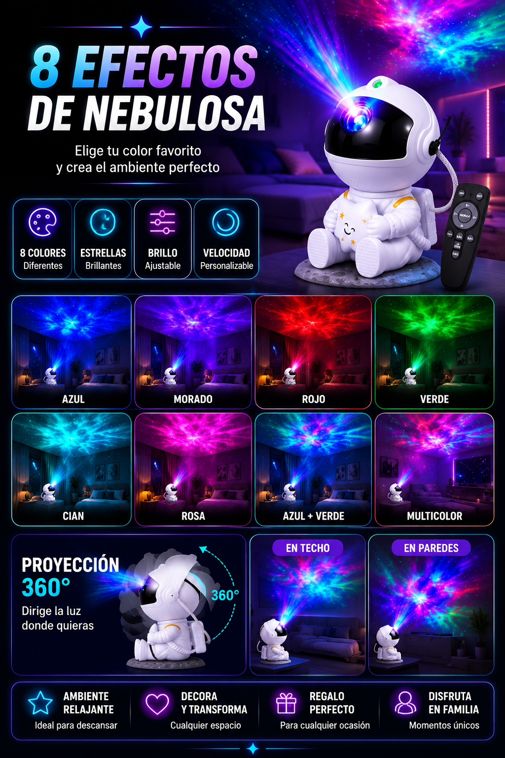 Proyector Galaxia Astronauta LED