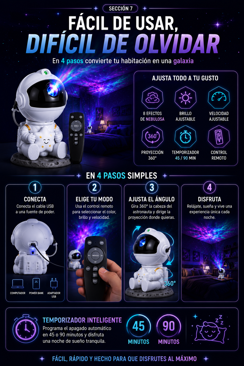 Proyector Galaxia Astronauta LED